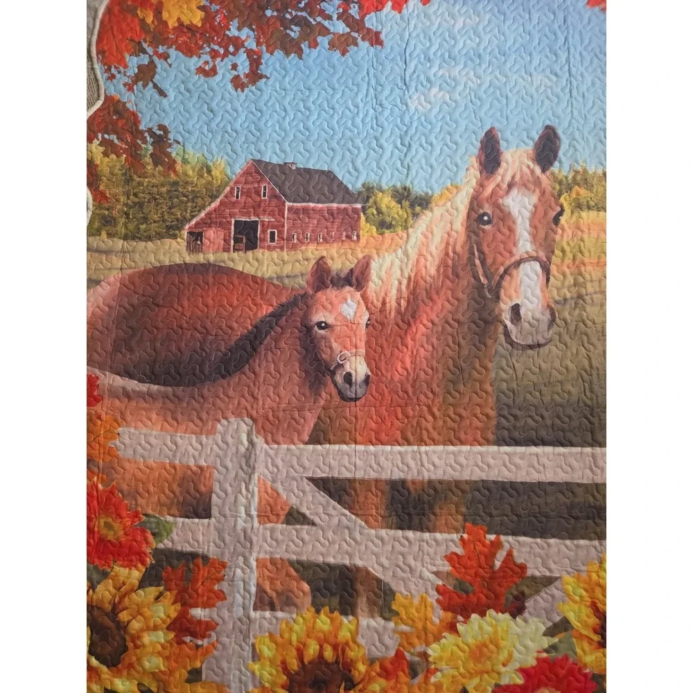 Horse Themed Quilted Throw Blanket 50